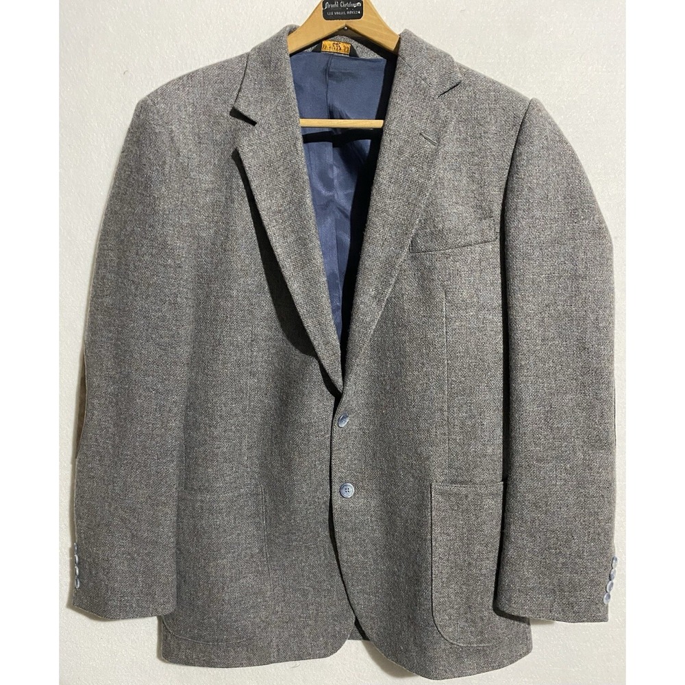 Haggar Classic Designer Blazer Mens Size 44L Gray Wool Tweed